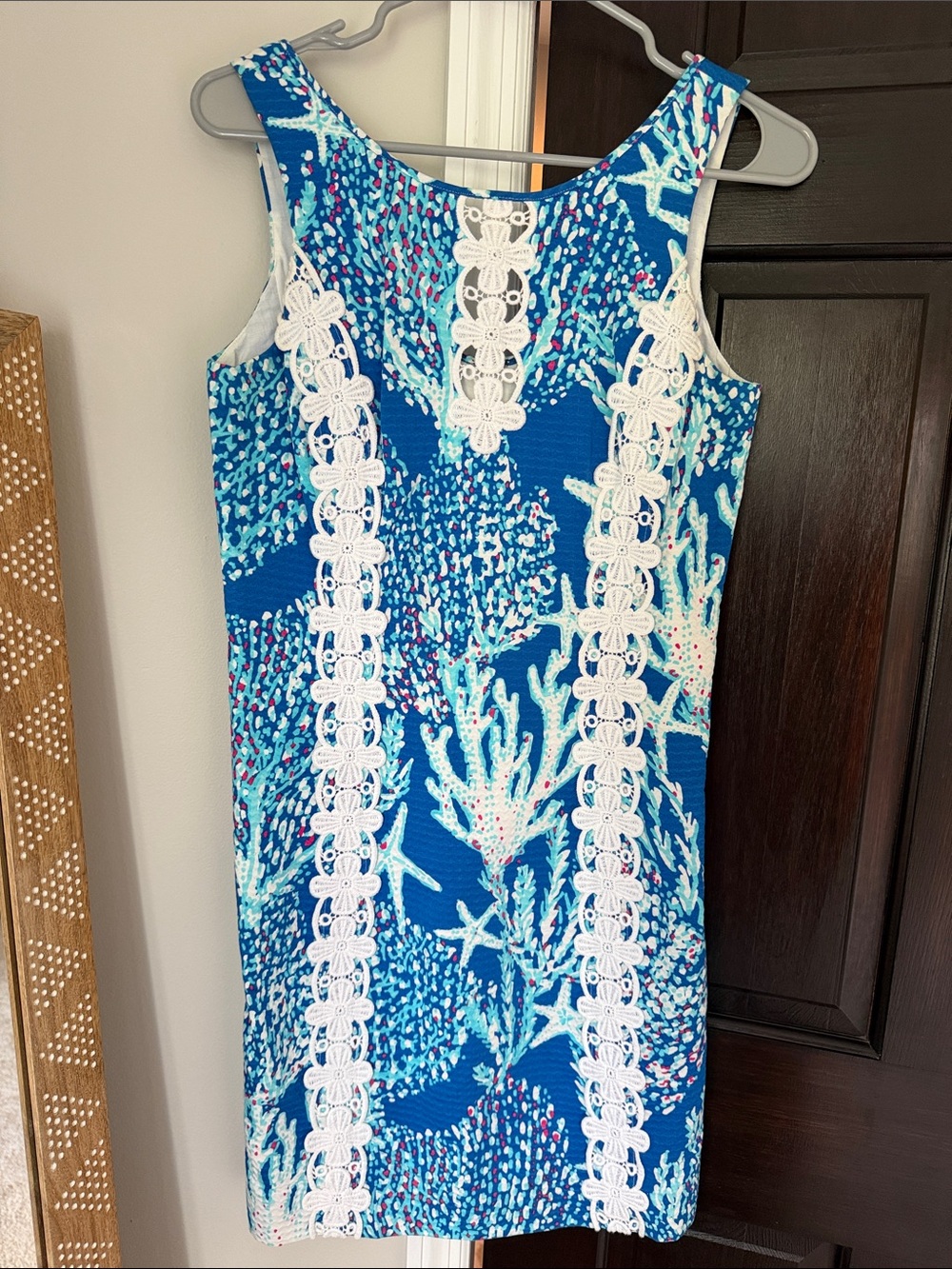 Lilly Pulitzer Blue Aqua Floral Lace-Trim Shift Dress